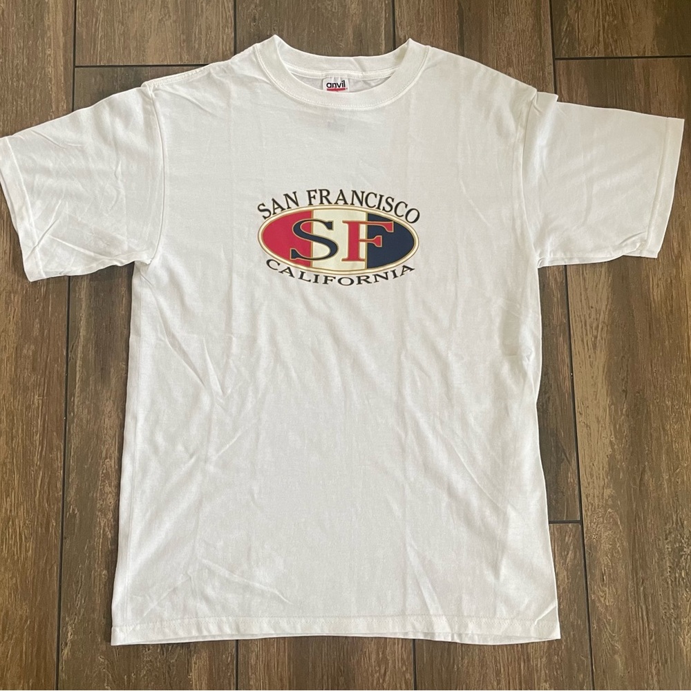 Vintage San Francisco Tee Shirt Anvil Brand White 49ers NFL Size Medium